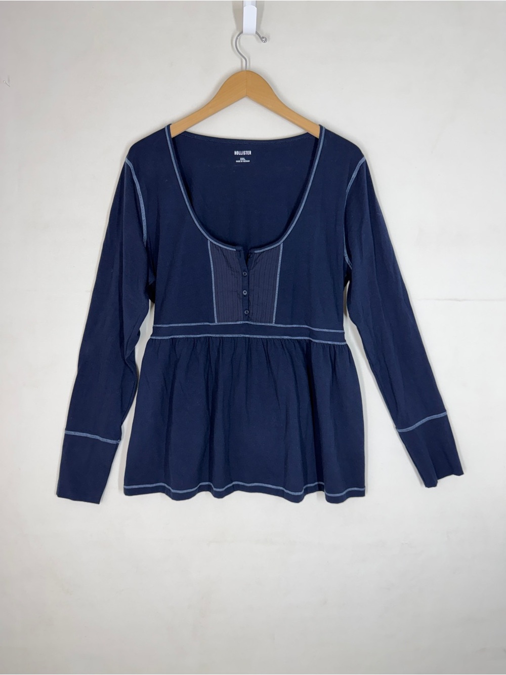 Hollister Womens Empire Babydoll Top XXL Casual Y2k 2000s Navy Blue Plus Size
